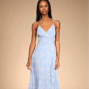 Lulu's Light Blue Floral Maxi Dress Size: Extra Small